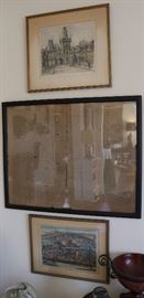 Framed antique newsprints