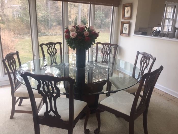 6 ft beveled glass top table w/2 sets of 6 chairs