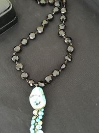 Turquoise and Smokey Topaz Faux Necklace