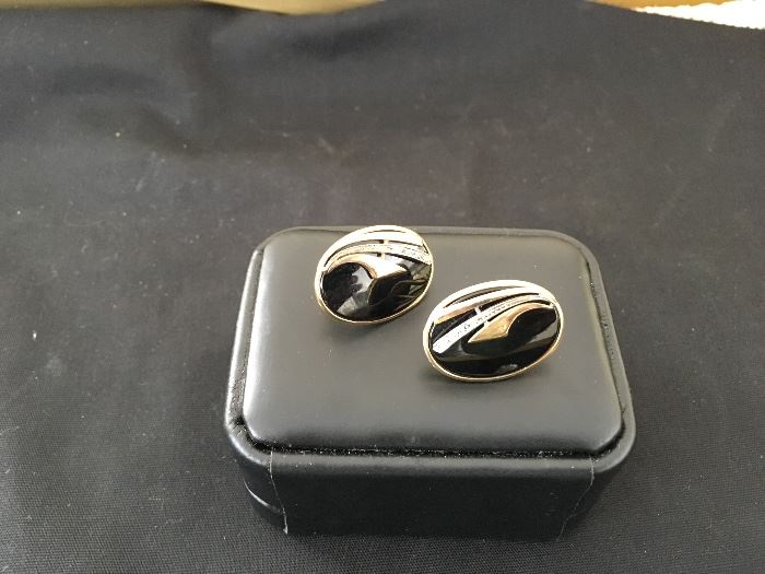 14 K , Onyx and Diamond Earrings