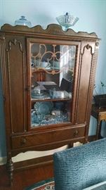 CARVED ANTIQUE CHINA HUTCH W/ WOOD INLAY