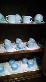 FIRE-KING BLUE/ TURQUOISE COFFEE CUP/ SAUCER SETS