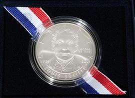 1986 Liberty Half Dollars 92% Silver In Box With COA Qty 2 And 2009 Lewis Braille Bicentennial Silver Dollar 90% Silver In Box With COA