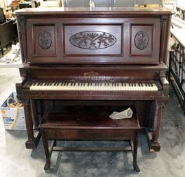 Price & Teeple Cabinet Grand Piano On Casters With Bench
