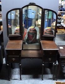 Vanity Dresser With Tri-Fold Mirror Solid Wood Dovetail Construction 41.5"W x 35"H (without Mirror) x 19" D Mirror 43"H