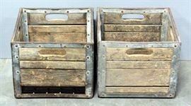 Wood Dairy Crates With Metal Bands Qty 2