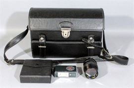 Osawa 135mm Lens, National Minitop R Flash With Case And Marsand Multi-Compartment Camera Case