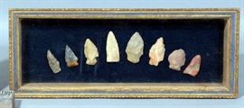 Scrimshaw Repro Whale Tooth, Newspaper Ad Stamp And Framed Lot Of Arrowheads