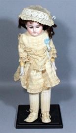 Antique H CH Heinrich Handwerck 3/0 Bisque German Doll With Leather Body 18"H With Wig And Period Clothes