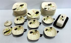 Red Wing Lotus Pattern China, Sugar Bowl Lid Only, Butter, Bowls, Saucers/Dessert Plates, Coffee Cups, Approximately 30 Pieces