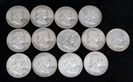Ben Franklin Silver Half Dollars 1958-1963 Total Qty 13