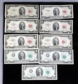 $2 Note Collection Series 1953, 1953A (3), 1953B (2), 1976J (3)