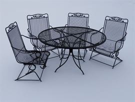 Wrought Iron Table 48" Dia x 29"H And Rockable Chairs (4)
