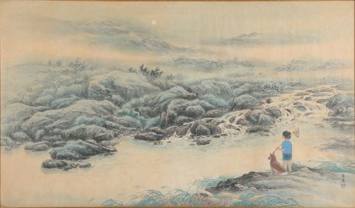 A Chinese watercolor landscape painting