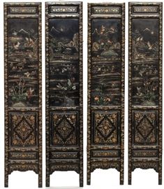 Chinese folding screen with jade and stone insets