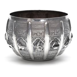 large Thai silver repousse bowl