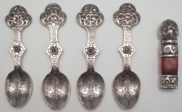 group of Tibetan silver items