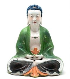 large Chinese polychrome enameled seated Buddha
