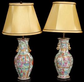 pair of Chinese export Canton rose vases