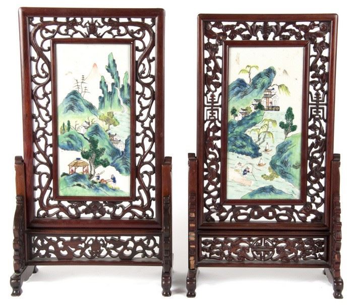 pair of Chinese famille rose porcelain plaques