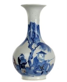 Quing Dynasty small Chinese underglaze blue and copper red vase