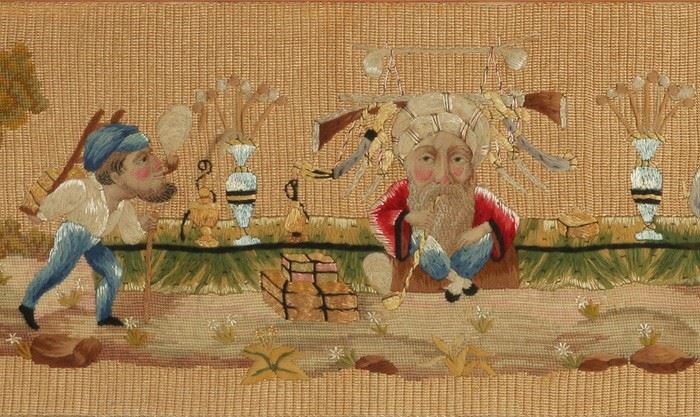 pictorial embroidered panel