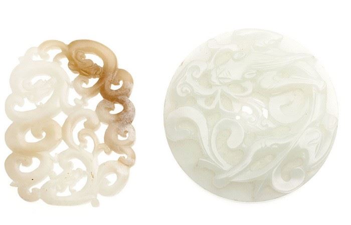 Chinese white jade dragon pendants