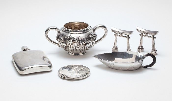 group of Japanese export silver items