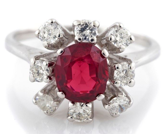diamond,red spinel, 14k ring
