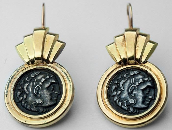 pair of coin, gold earrings