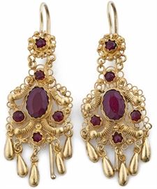 pair of garnet, 14k earrings