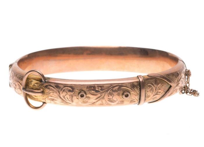 Victorian 9k rose gold buckle bangle bracelet