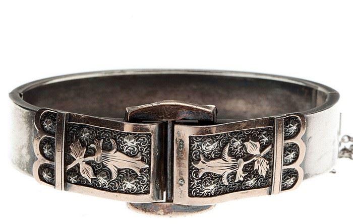 Victorian silver and rose gold buckle bracelet
