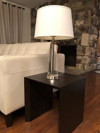 Pottery Barn Bancroft crystal rheostat lamp and West Elm end table