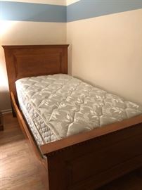 Twin mattress with matching hand-carved wooden bed frame and nightstand available and box spring