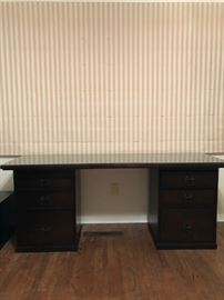 Restoration Hardware-brand desk with three drawers on each side, removable desk top, and glass protective top (70 inches)