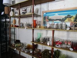 Barware barware barware!! Tea sets, ceramics, art, fondue set, china... ( built-in shelving unit not available)