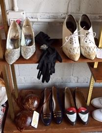 Shoes, gloves and other accessories... and a real coconut bra! (shelving unit not  available)