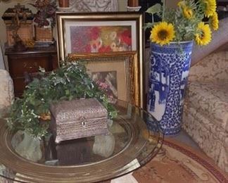 Art, Table, Blue White Stand