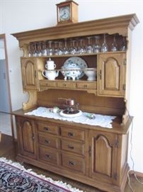 Oak Hutch and Dining Table with Seating