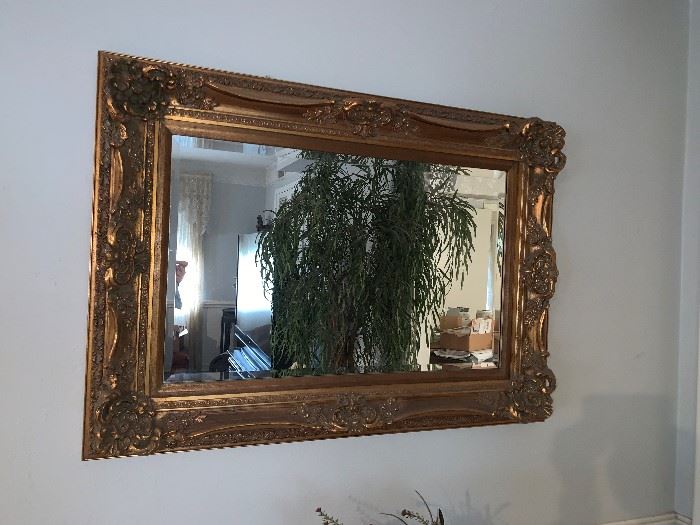 Rectangle Mirror with Beveled Edges and Ornate Frame