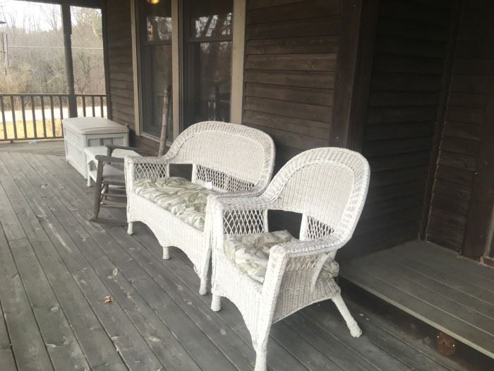 white wicker bench chair and more