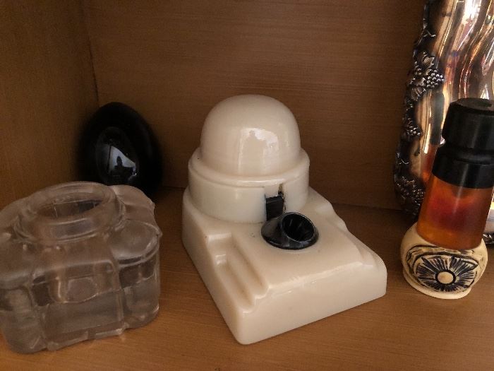 Fantastic marble ink well, and a mystery tube, cigar?