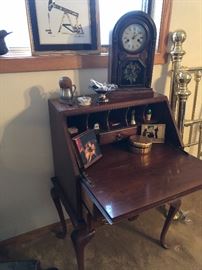 Drop down desk and lovely mantle clock