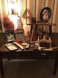 Nice large work desk in basement, along with stage two of the cribbage revolution. And some great old tin trays