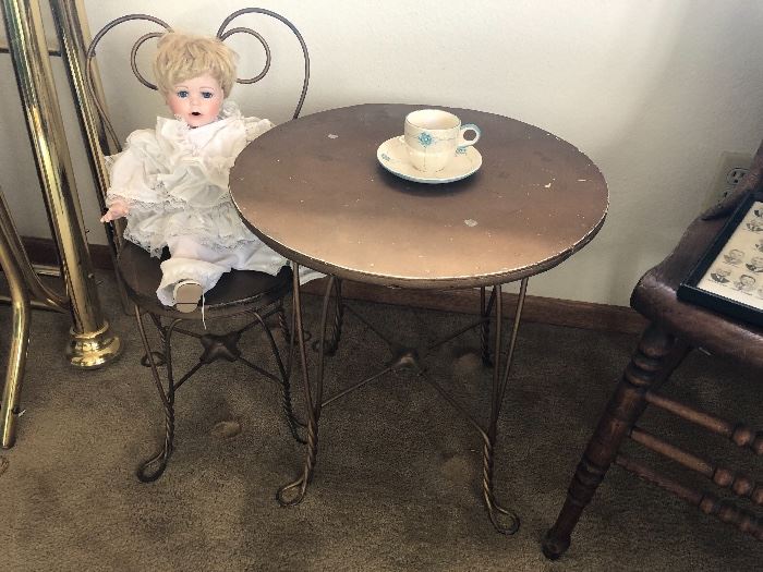 Little child’s icecream table and chair... also needs a little love, but this little gal doesn’t seem to mind