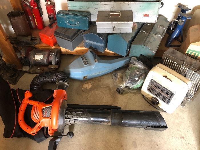 Practically new leaf blower and all sorts of tool boxes