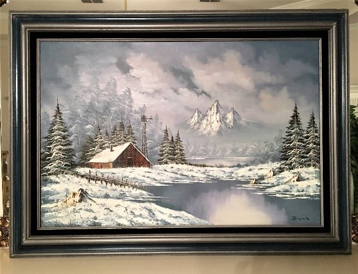 LARGE GORGEOUS SIGNED OIL PAINTING WITH WINTER SCENE