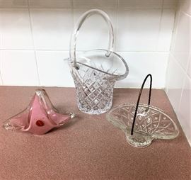 CRYSTAL BRIDAL BASKET, MURANO BASKET AND AVON.