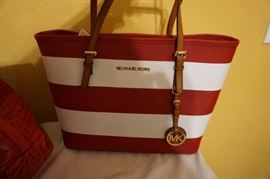 Micheal Kors Small/Medium Sized Handbag with Red and White Stripes